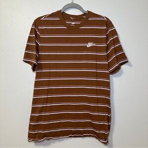 Nike Men's Brown and White Striped Tee